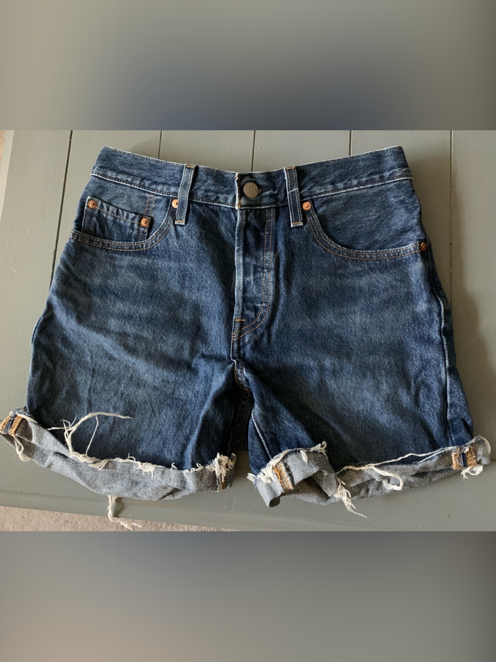 Levi's Premium 501 Dark Indigo Denim Cut Off Shorts Size 27
